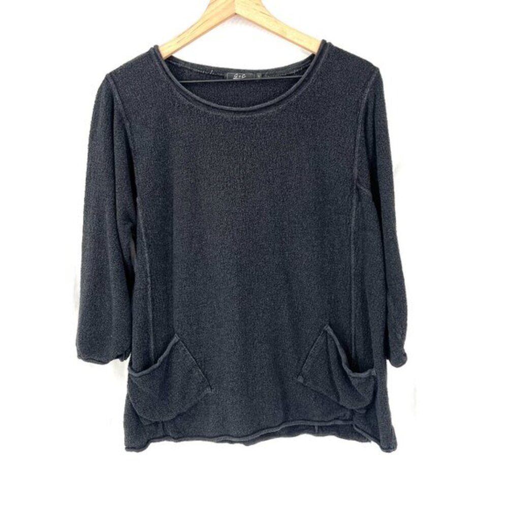G&C united‎ knitwear lagenlook boho black pullover artsy casual nubby natural L